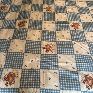 Blue & White Gingham shower curtain, rug, soap dispenser, tooth brush holder